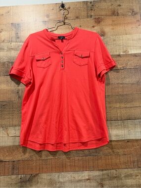 Coral-Red Short Sleeve Henley with Chest Pockets by Links Size XL